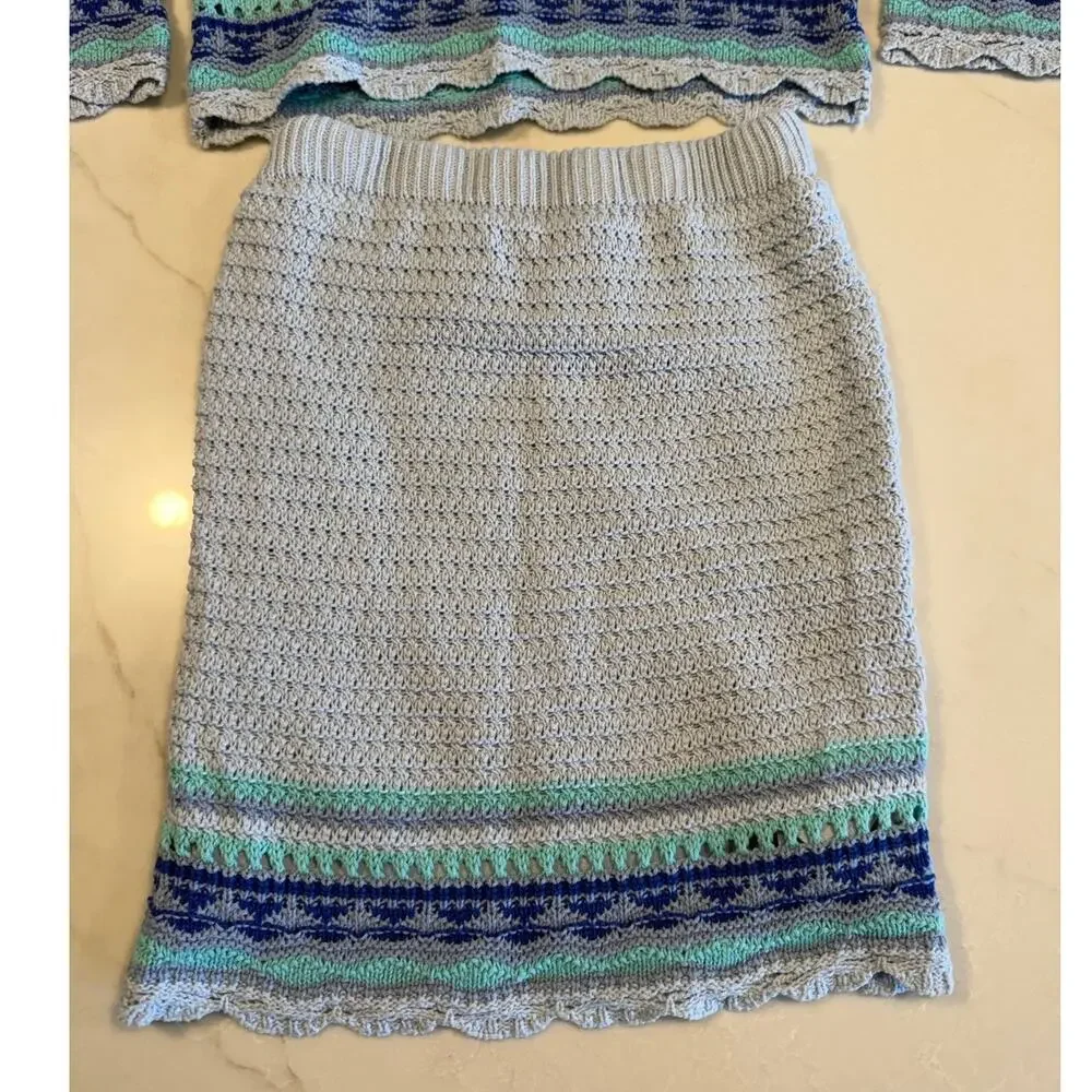 Freshman 1996 Nordstrom Knit Crochet 2 piece skirt and top set girls size S (7)